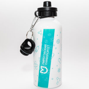 Бутылка спортивная алюминиевая с логотипом и принтом, 600 мл (бирюзовая)